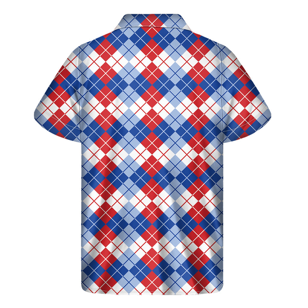 Island Vibes Men's Hawaiian Short Sleeve Shirt with American Argyle Pattern - 2