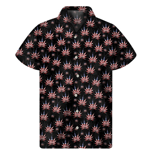 Island Vibes: Hawaiian Short Sleeve Shirt with American Marijuana Leaf Pattern - 1
