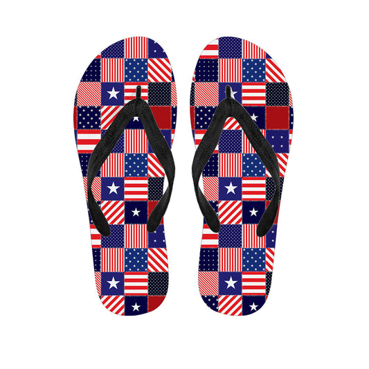 Tropical Vibes: Hawaiian Patchwork Print Flip Flops - 1