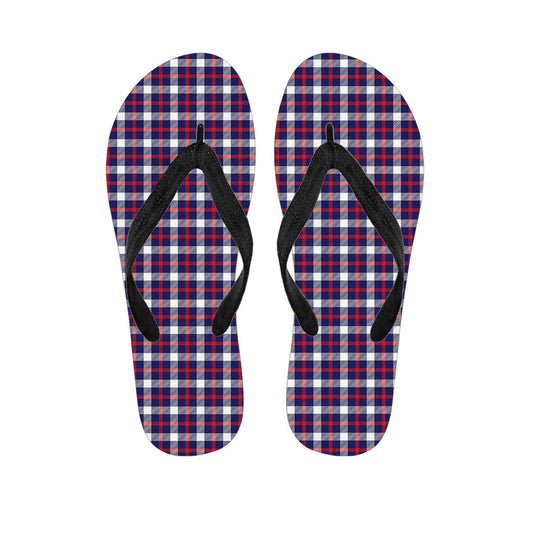 Summer Vibes: Hawaiian Hula Flip Flops with Patriotic Plaid Print - 1