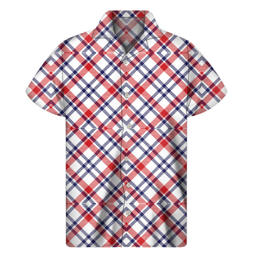 Island Vibes: Men's Hawaiian Short Sleeve Shirt with American Plaid Pattern - 1