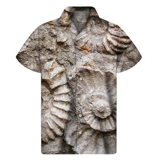 Discover Paradise: Ammonoidea Fossil Print Hawaiian Short Sleeve Shirt - 1