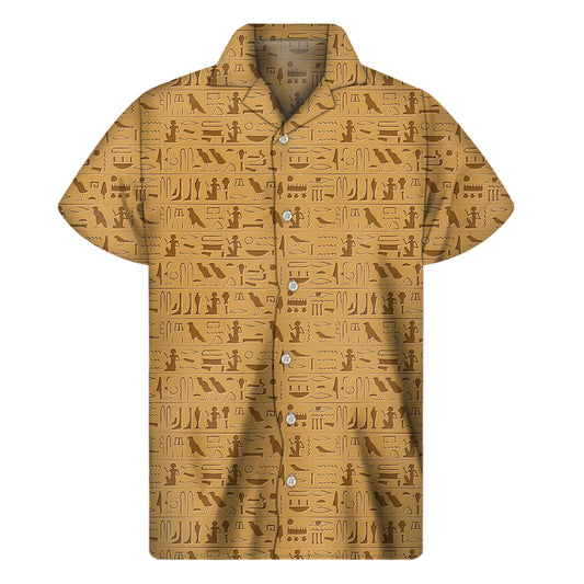 Hawaiian Hieroglyphs: A Stylish Short Sleeve Shirt for Your Island Adventures - 1