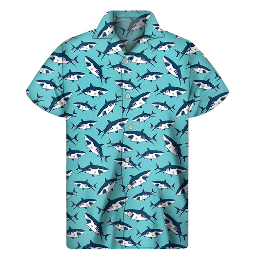 Angry Shark Hawaiian Short Sleeve Shirt for Men - 1