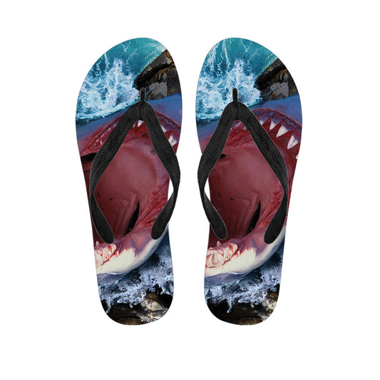 Get into the Aloha Spirit with Angry Shark Print Flip Flops - 1
