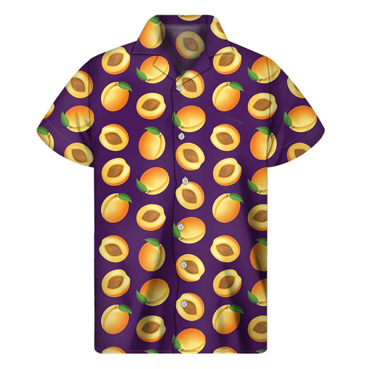 Tropical Vibes: Apricot Fruit Print Hawaiian Short Sleeve Shirt - 1