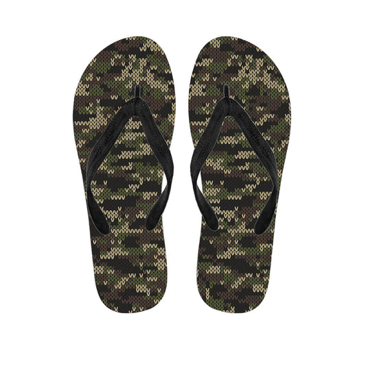 Army Camouflage Hawaiian Knitted Pattern Print Flip Flops - 1