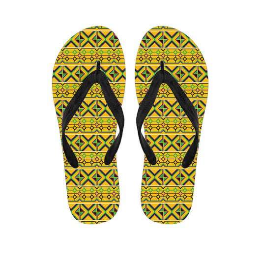 Tropical Vibes: Hawaiian Outfit with Asante Kente Pattern Print Flip Flops - 1