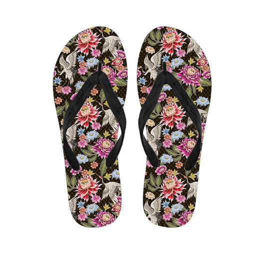 Hawaiian Vibes: Asian Crane Bird Pattern Flip Flops and Outfit - 1