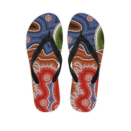 Island Chic: Hawaiian Outfit with Aboriginal Art Print Flip Flops - 1