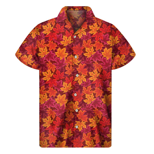 Tropical Vibes: Hawaiian Autumn Maple Leaves Short Sleeve Shirt - 1