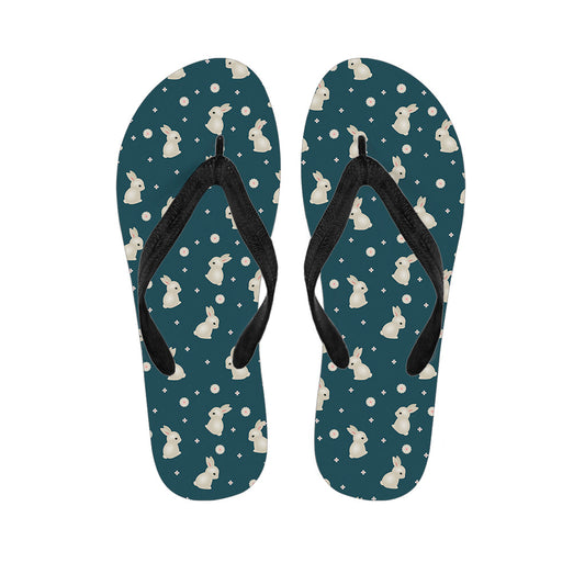 Hawaiian Bunny Bliss: Baby Rabbit Pattern Print Flip Flops for Your Island Adventure - 1