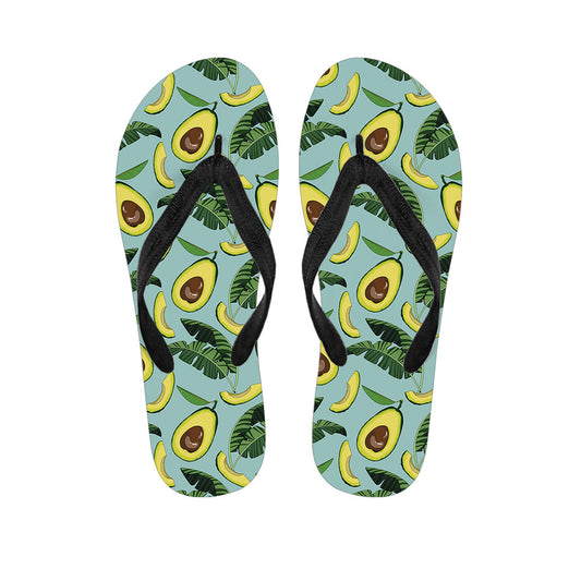 Breezy Hawaiian Vibes: Banana Leaf and Avocado Print Flip Flops - 1