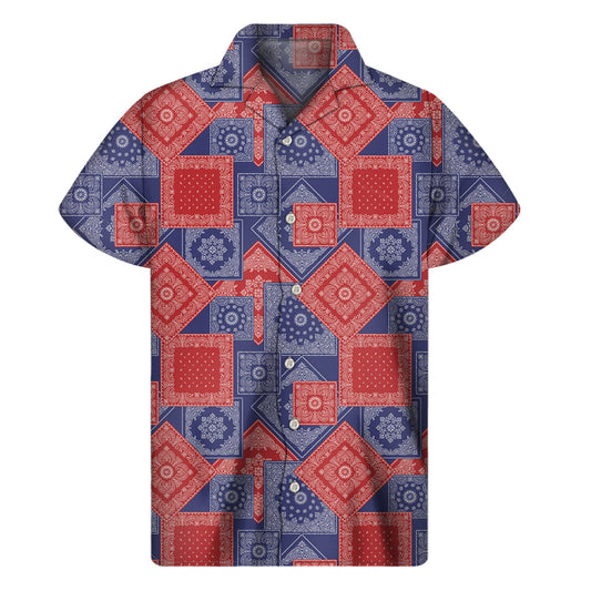 Island Vibes: Hawaiian Bandanna Patchwork Short Sleeve Shirt - 1