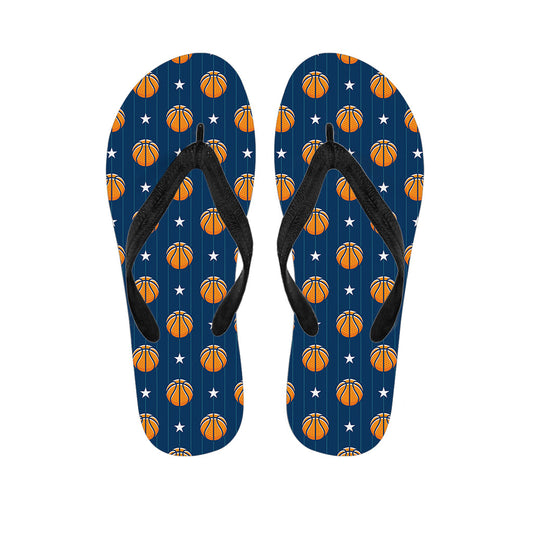Tropical Slam Dunk: Basketball and Star Pattern Hawaiian Flip Flops - 1