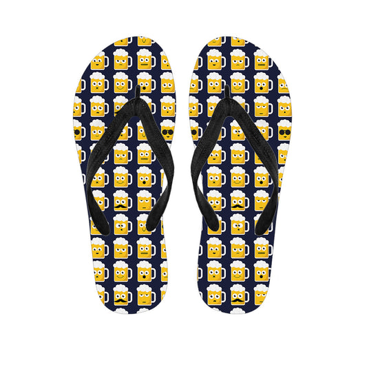 Hawaiian Vibes: Beer Emoji Pattern Print Flip Flops - 1