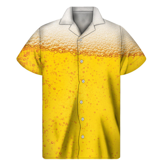 Island Vibes: Beer with Foam Print Hawaiian Short Sleeve Shirt - 1