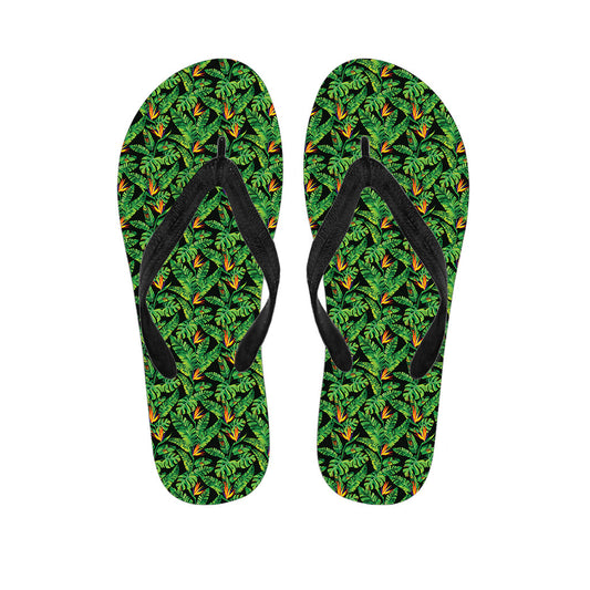 Tropical Paradise: Hawaiian Outfit with Bird of Paradise and Palm Leaves Print Flip Flops - 1