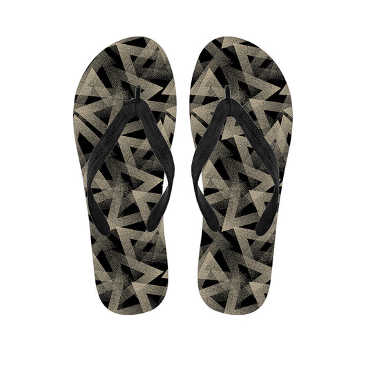 Black and Beige Geometric Triangle Print Hawaiian Flip Flops - Your Stylish Island Statement - 1