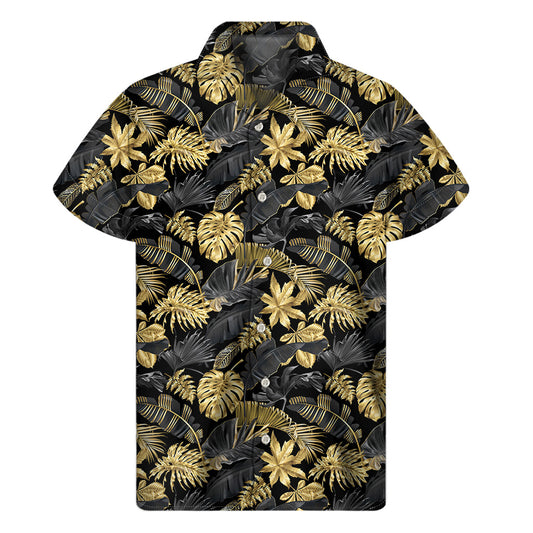 Black and Gold Hawaiian Bliss: Men's Short Sleeve Shirt - 1