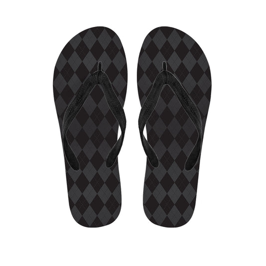 Black and Grey Argyle Pattern Hawaiian Outfit with Matching Flip Flops - 1