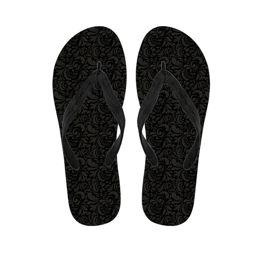 Black and Grey Floral Print Hawaiian Flip Flops - Perfect for Your Hawaiian Outfit! - 1