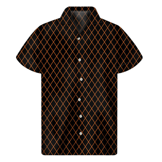 Black and Orange Harlequin Hawaiian Short Sleeve Shirt - 1