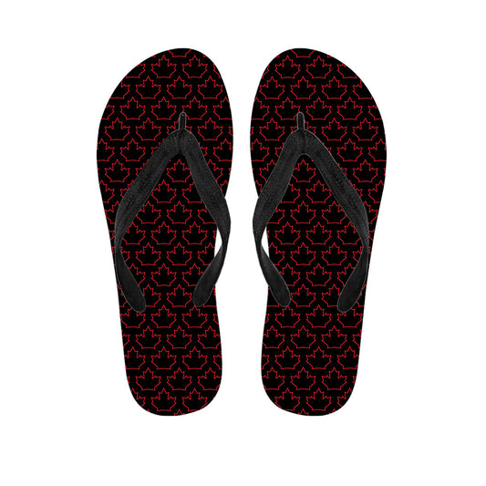 Black and Red Canadian Maple Leaf Print Hawaiian Flip Flops: The Perfect Addition to Your Tropical Outfit - 1