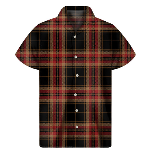 Classic Hawaiian Style: Black and Red Stewart Tartan Print Men's Short Sleeve Shirt - 1