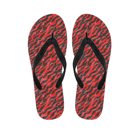 Black and Red Tiger Stripe Camo Hawaiian Flip Flops: Embrace Island Style! - 1