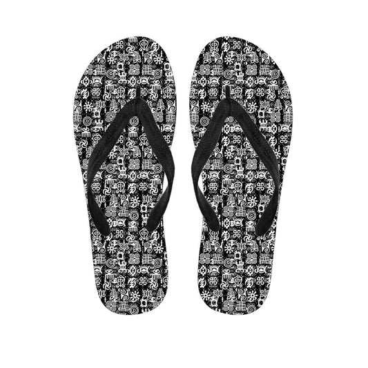 Black and White Adinkra Symbols Hawaiian Flip Flops: Embrace Island Style - 1