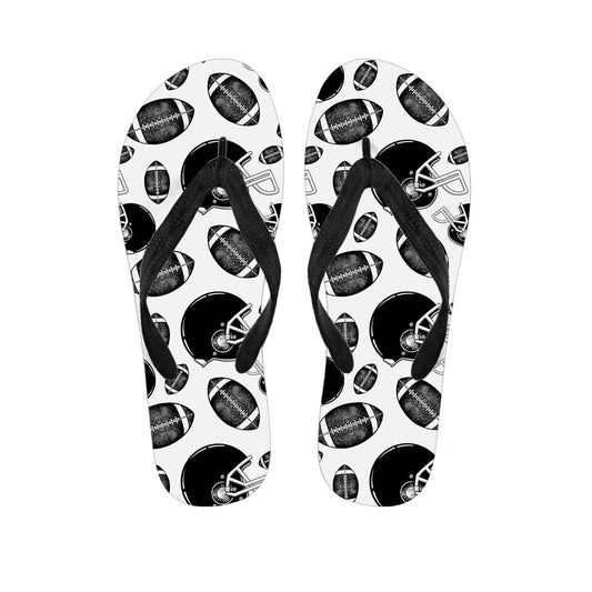 Black and White Hawaiian Football Print Flip Flops - 1