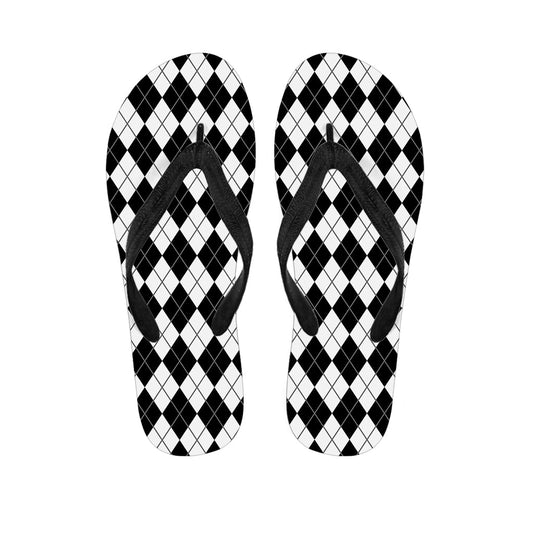 Black and White Argyle Paradise: Hawaiian Flip Flops Perfect for Any Outfit - 1