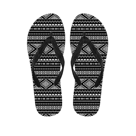 Stylish Hawaiian Outfit with Black and White Aztec Ethnic Print Flip Flops - 1