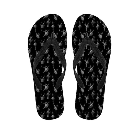 Island Chic: Black and White Ballet Pattern Flip Flops - 1