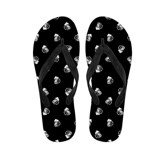 Black and White Beer Pattern Hawaiian Flip Flops: Step Out in Style! - 1
