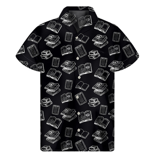 Black and White Palm Print Hawaiian Short Sleeve Shirt - 1