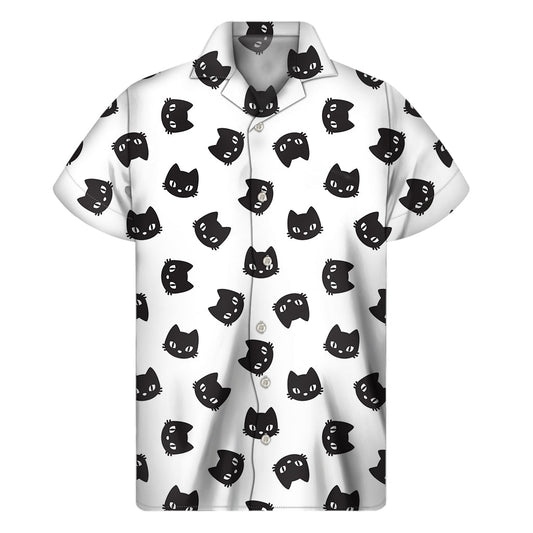 Black and White Cat Print Hawaiian Aloha Shirt - 1