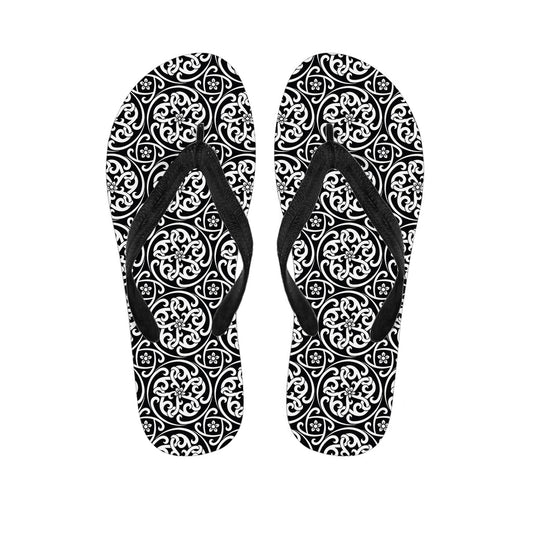 Island Chic: Black and White Celtic Pattern Hawaiian Flip Flops - 1