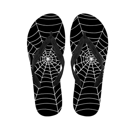 Black and White Cobweb Print Hawaiian Flip Flops: Step into Island Style - 1