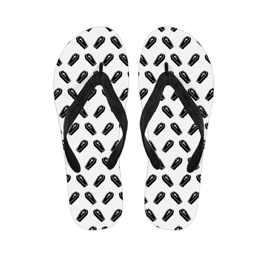 Black and White Coffin Pattern Hawaiian Flip Flops: Embrace the Aloha Spirit with Style - 1