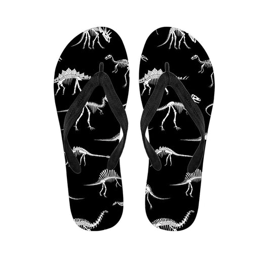 Dino-mite Hawaiian Outfit: Black & White Dinosaur Fossil Print Flip Flops - 1