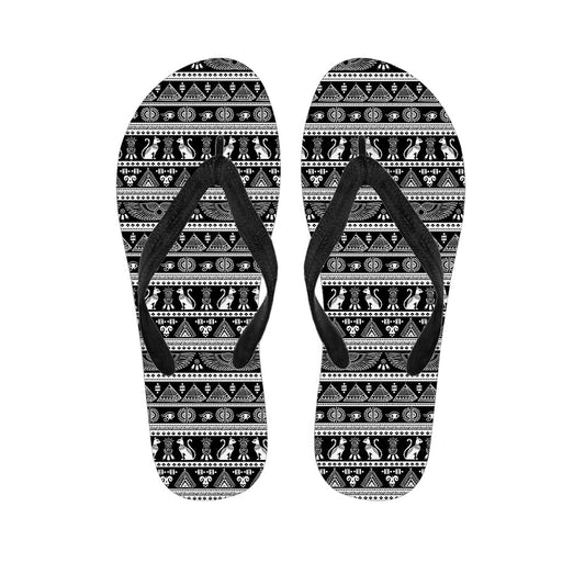 Black and White Egypt Pattern Hawaiian Flip Flops - 1