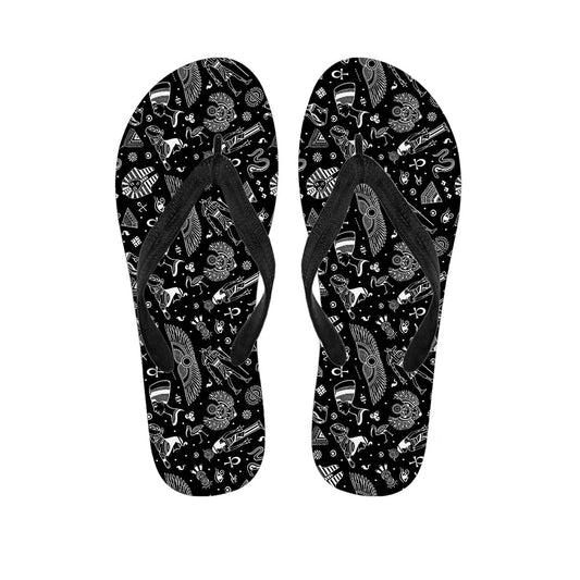 Black and White Egyptian Pattern Hawaiian Flip Flops: Add Some Aloha to Your Outfit! - 1
