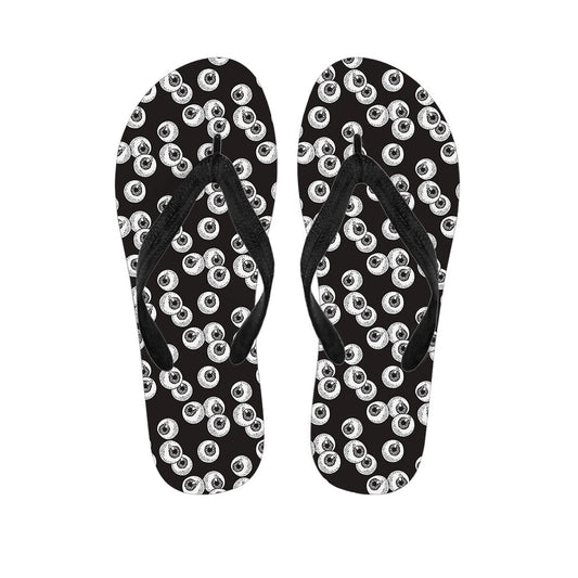 Black and White Eyeball Pattern Hawaiian Flip Flops: The Perfect Addition to Your Island Outfit - 1