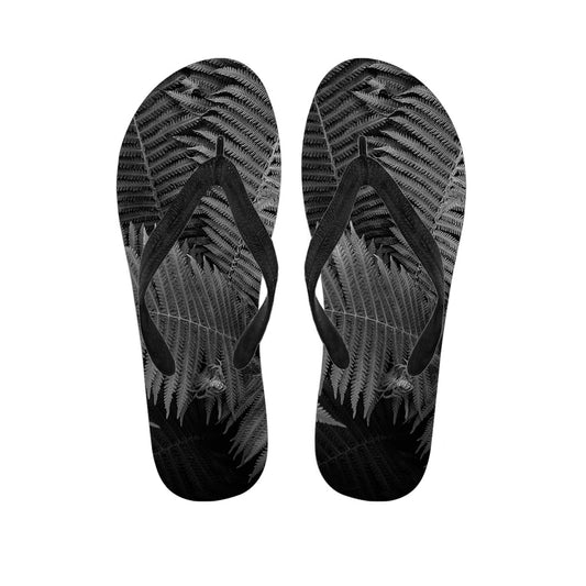 Black and White Fern Leaf Hawaiian Flip Flops: The Perfect Addition to Your Island Outfit - 1