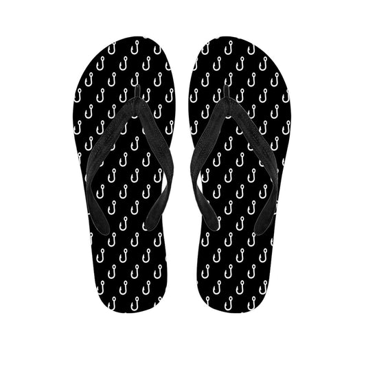 Black and White Fishing Hooks Hawaiian Print Flip Flops - 1