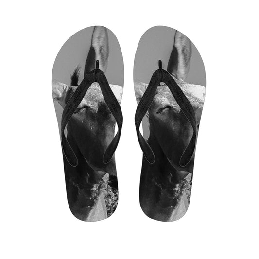 Black and White Funny Donkey Print Hawaiian Flip Flops - 1