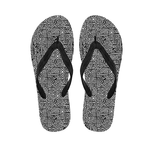Black and White Geometric Hawaiian Outfit with Matching Flip Flops - 1