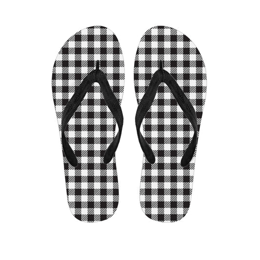 Step into Style with Hawaiian Vibes: Black and White Gingham Pattern Print Flip Flops - 1